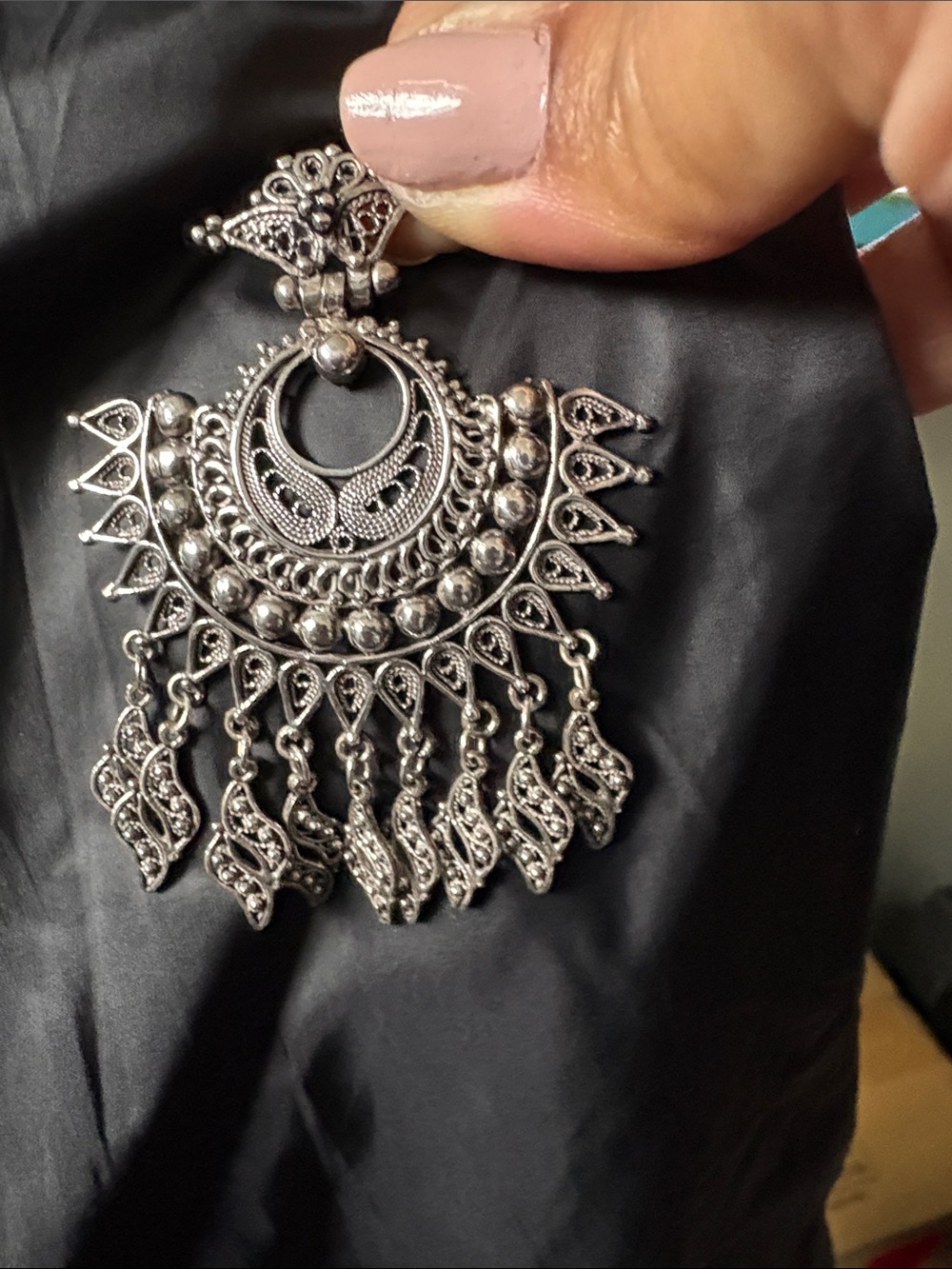 Vintage Turkish .925 Sterling Silver Filigree Statement Pendant - Women Jewelry
